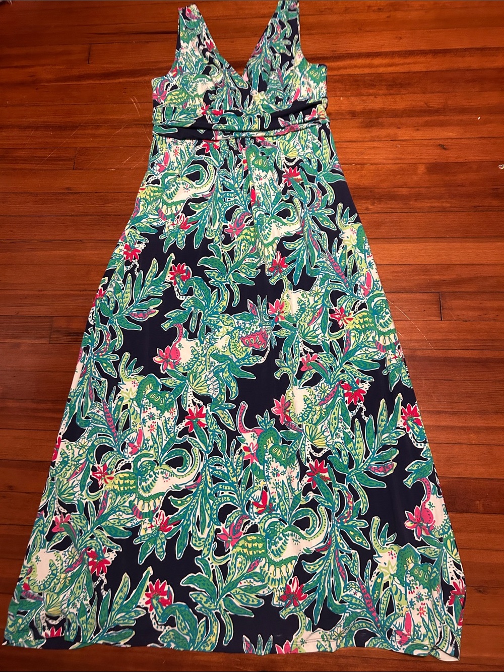 Lilly Pulitzer Maxi Dress Size XL in Navy, Green & Pink - Picture 3 of 6